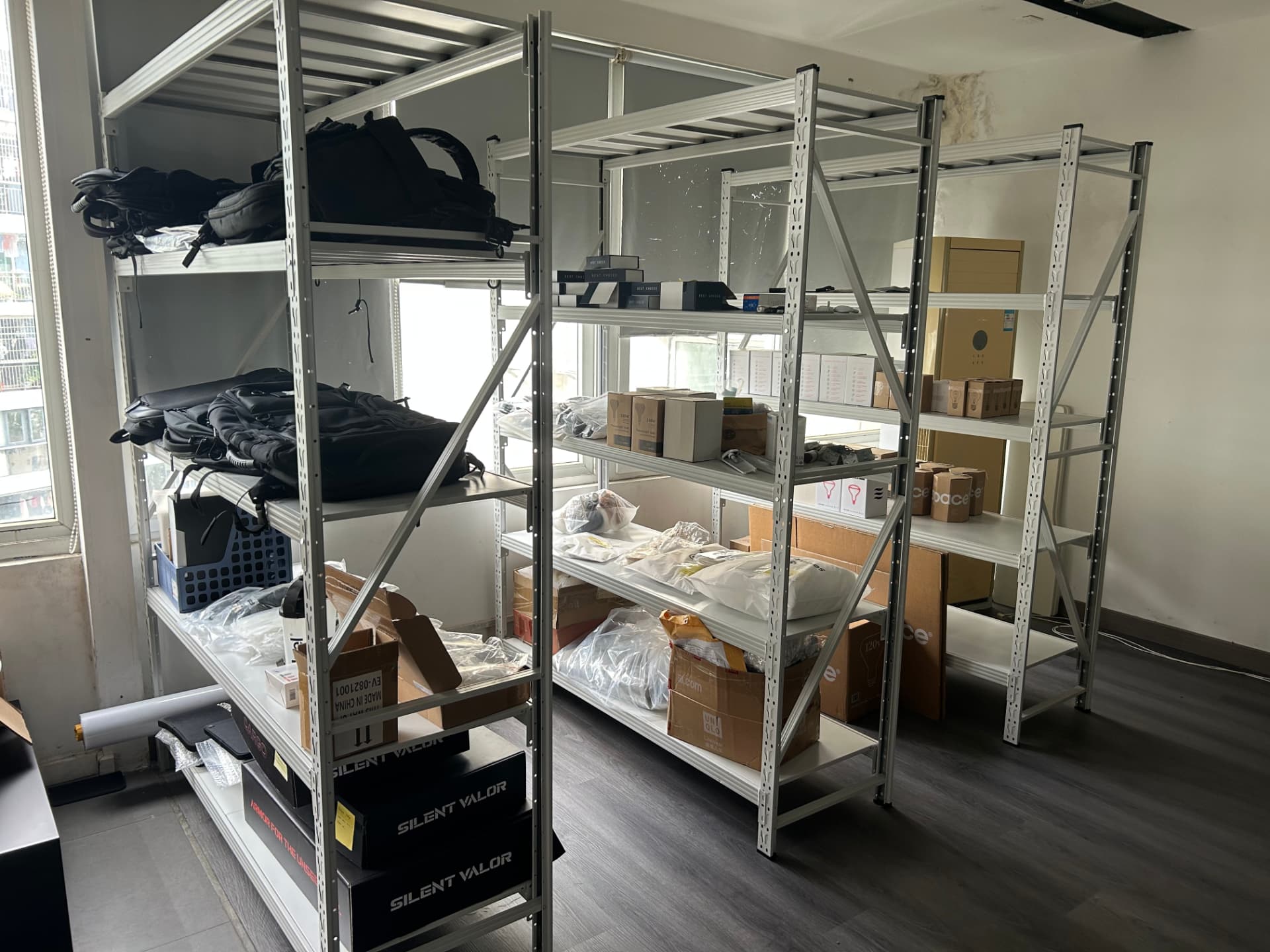 Sample storage shelving in our Guangdong office