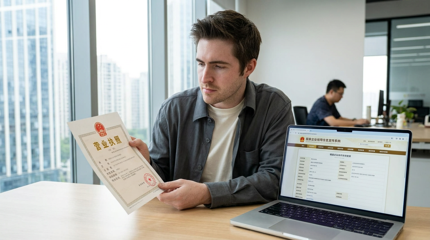 Comparing a Chinese business licence against the GSXT company registry record