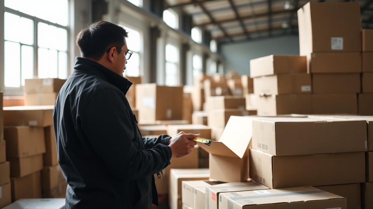 Inspector checking cartons before shipment at a Chinese factory