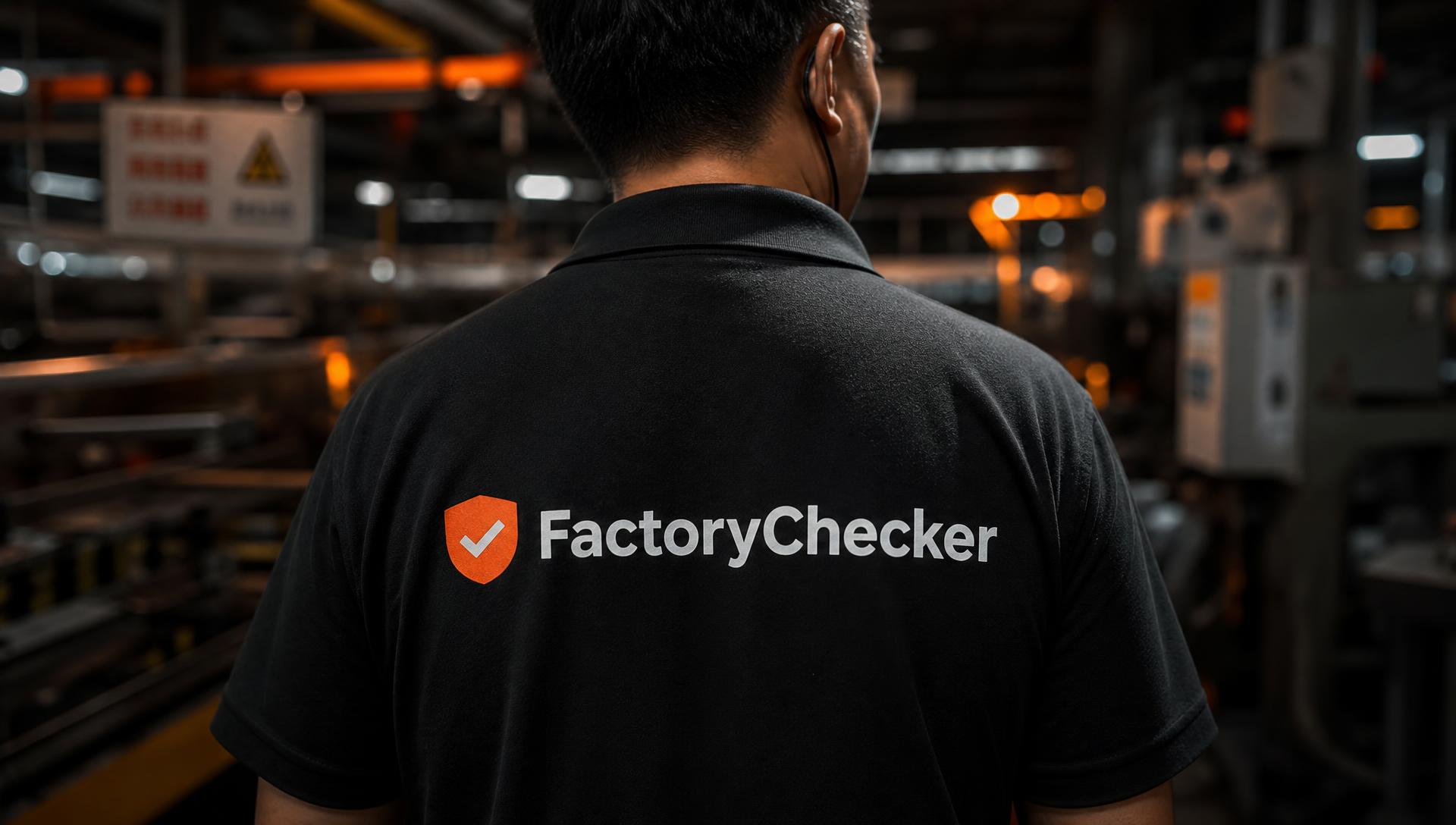 FactoryChecker inspector in a branded shirt on a factory floor in China